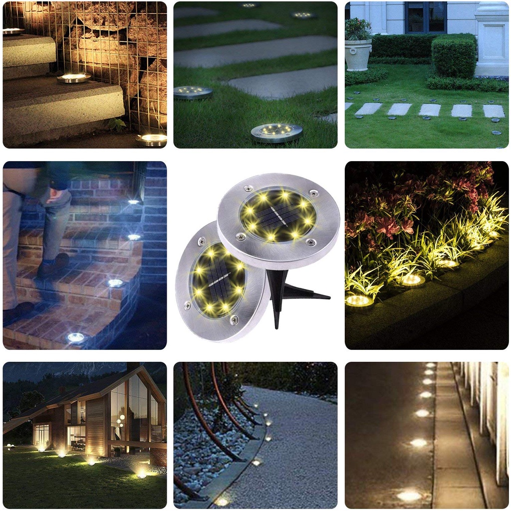 Lampu Tancap Lampu Rumput taman Lampu pohon hias tancap tenaga surya Tanam anti air LED Solar Outdoor 8 LED Waterproof luar ruangan Solar Powered Ground Light Waterproof Garden Pathway Deck Lights With 8 LEDs Solar Lamp for Home Yard Driveway Lawn Road