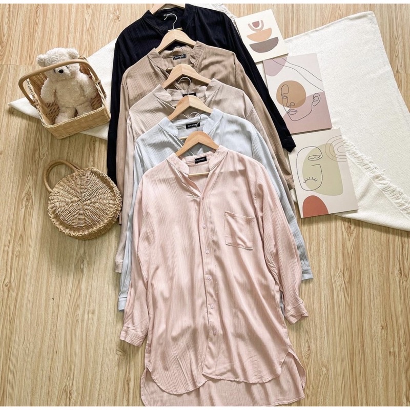 Kemeja Oversize Wanita Crinkle Bahan Rayon Premium