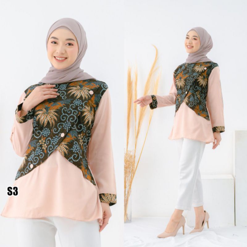 tey-17 Batik wanita ASJ SA HRB026 Kenongo Kemeja Tosca Pendek-Zalea late