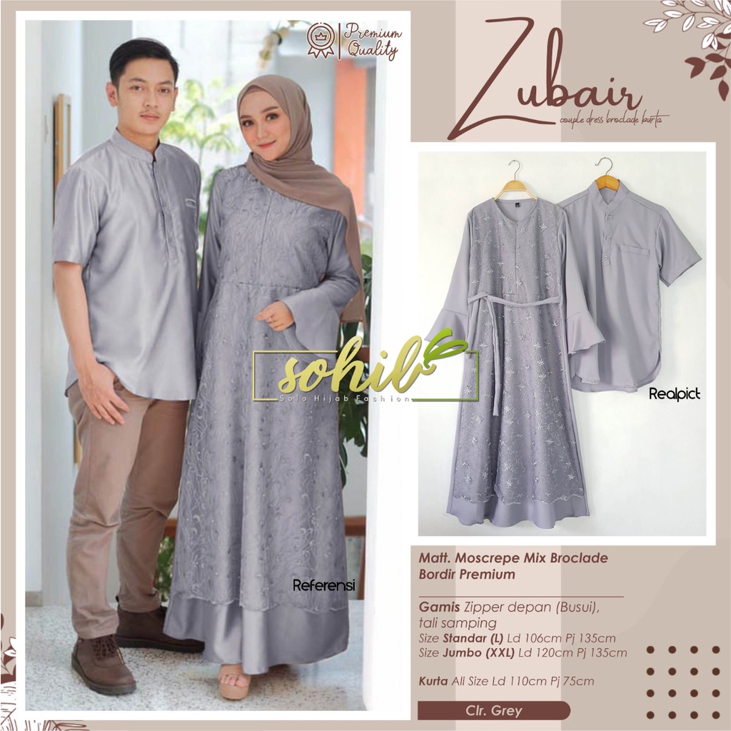BAJU COUPLE BROKAT GAMIS BAJU PASANGAN LEBARAN SUAMI & ISTRI MUSLIM BROKAT PREMIUM ZUBAIR