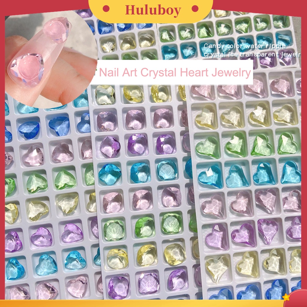 Huluboy Huluboy♡ 10pcs Charms Berlian Imitasi Bentuk Hati 3D Warna Campur Untuk Dekorasi Nail Art