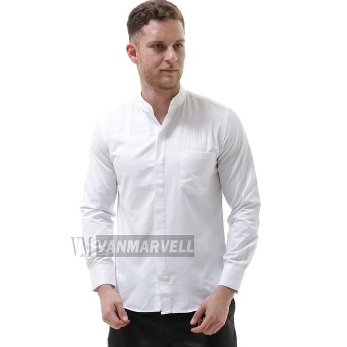 VM Baju Koko Putih Panjang Slimfit Kemeja Koko Kerah Shanghai - Putih, L