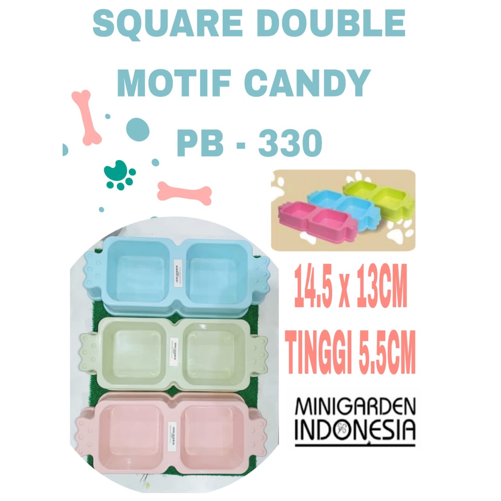 TEMPAT MAKAN ANJING PB 330 Pet bowl double square bowl mangkok tempat minum hewan kucing