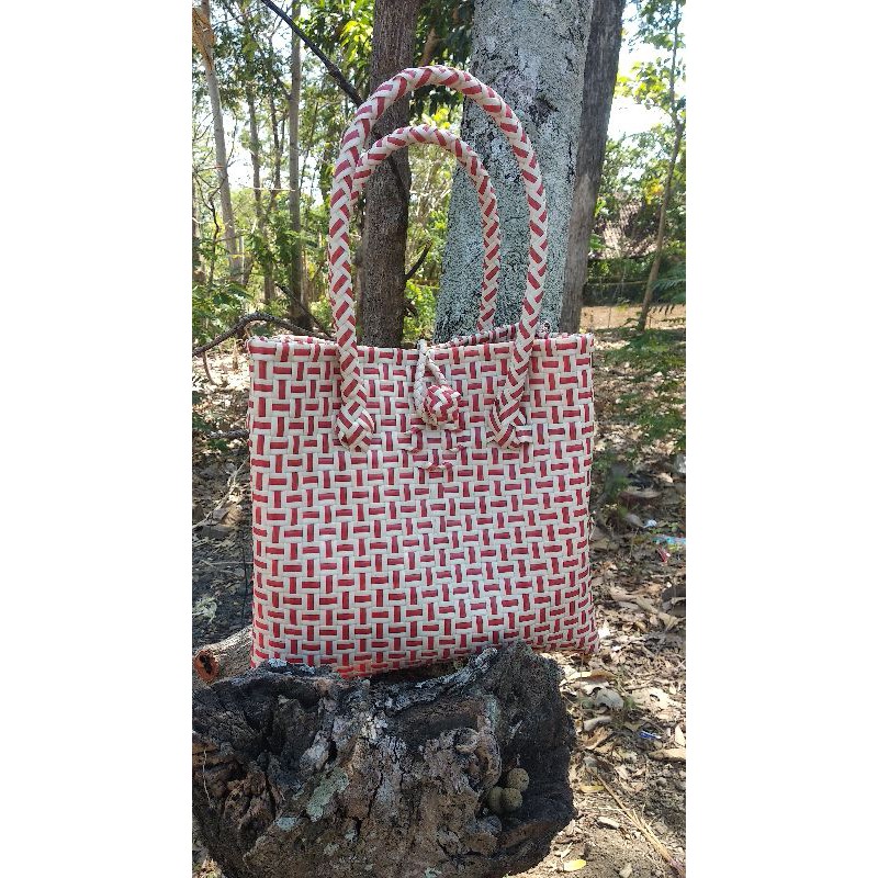 TAS ANYAM JALI-JALI SIZE XS PUTIH MERAH