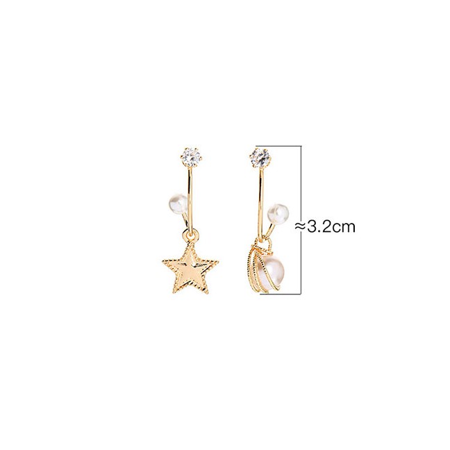 LRC Anting Tusuk Fashion Star Section Pentagram Asymmetric Pearl Earrings D63218