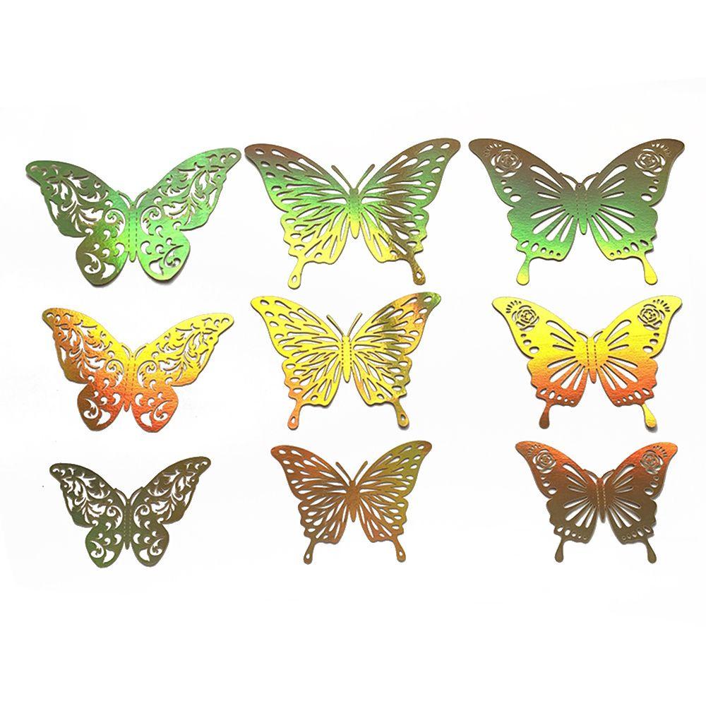 R-flower 12PCS/Set 3D Butterfly Stiker Hadiah Dekorasi Rumah Hiasan Kamar Anak Warna Warni Silver Gold