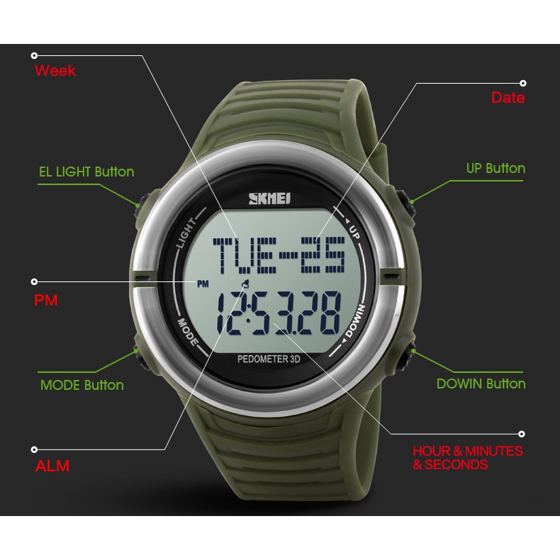 SKMEI Heartrate & Pedometer Watch 1111 Original WR 50M - Coffee