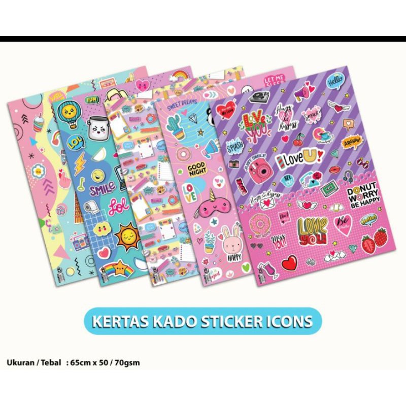 (50lembar) kertas kado/kertas bungkus/kertas kado lucu murah-Sticker ICON