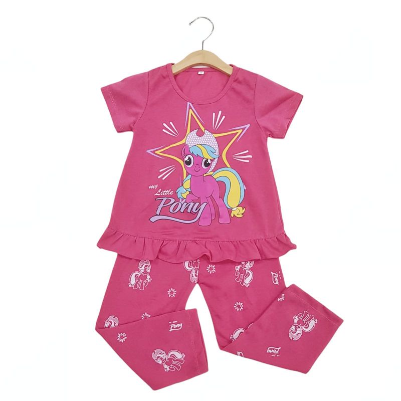 SETELAN BAJU ANAK PEREMPUAN SIKUNING SRL1 MOTIF PONI 2-7 TAHUN NEW