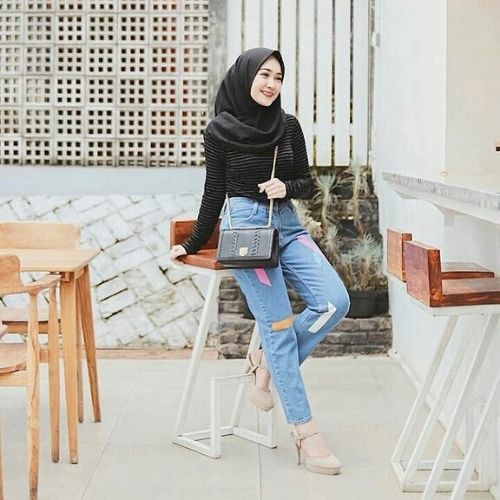 FREE BELT CELANA JEANS BOYFRIEND // CELANA JEANS MOTIF GARIS // CELANA WANITA