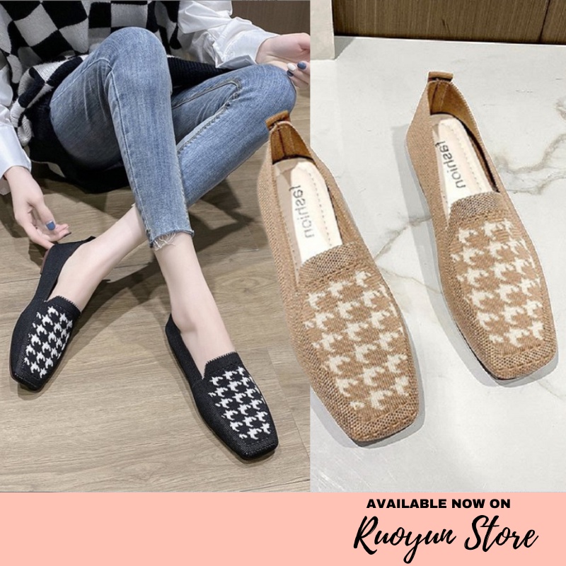 RYX - Warm Knitted Sepatu Loafer Slip On Wanita Fashion Casual - Ori Import