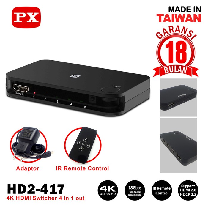 PX HDMI Switcher HD2 417  4 in 1 out HDMI Selector 4k Support