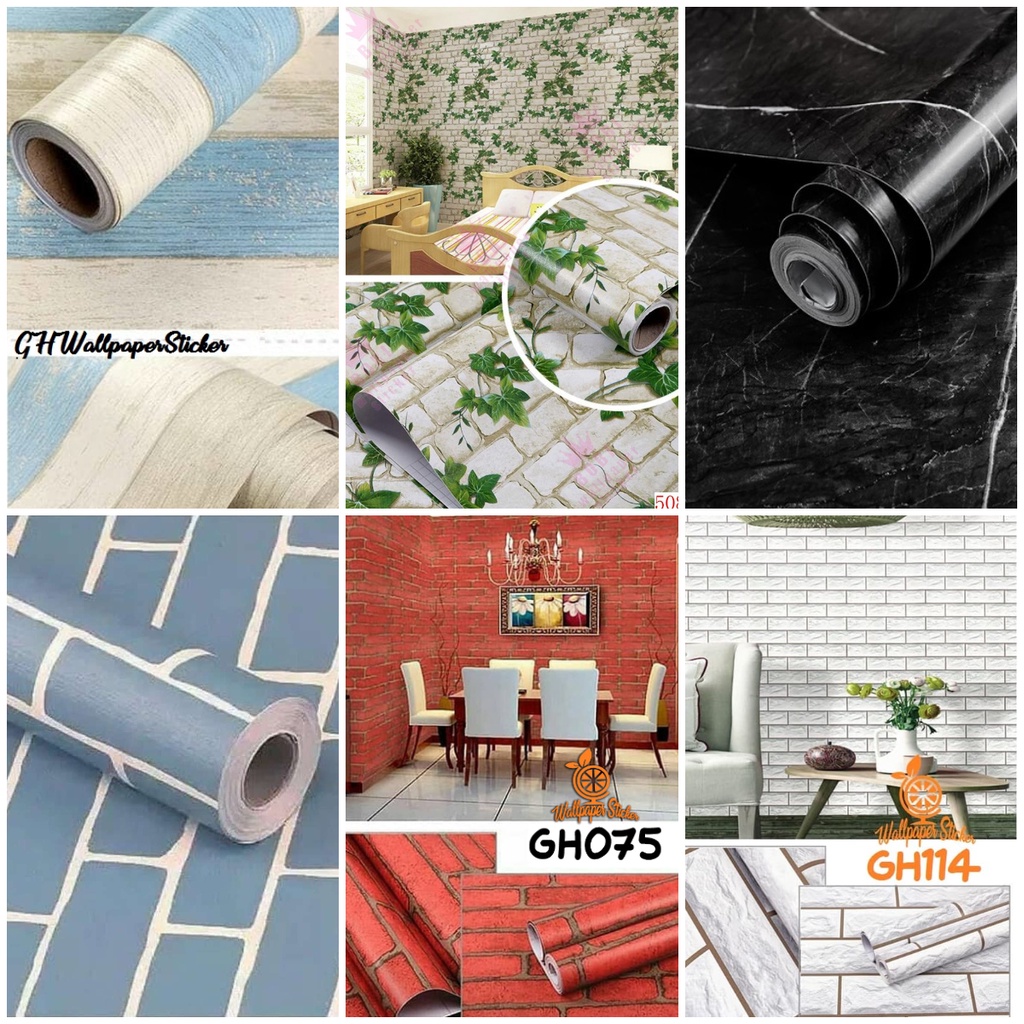 PROMO - TERMURAH Wallpaper Stiker Dinding / Wallstiker Bahan PVC Premium High Quality Kode GH Motif Best Seller 10M X 45Cm