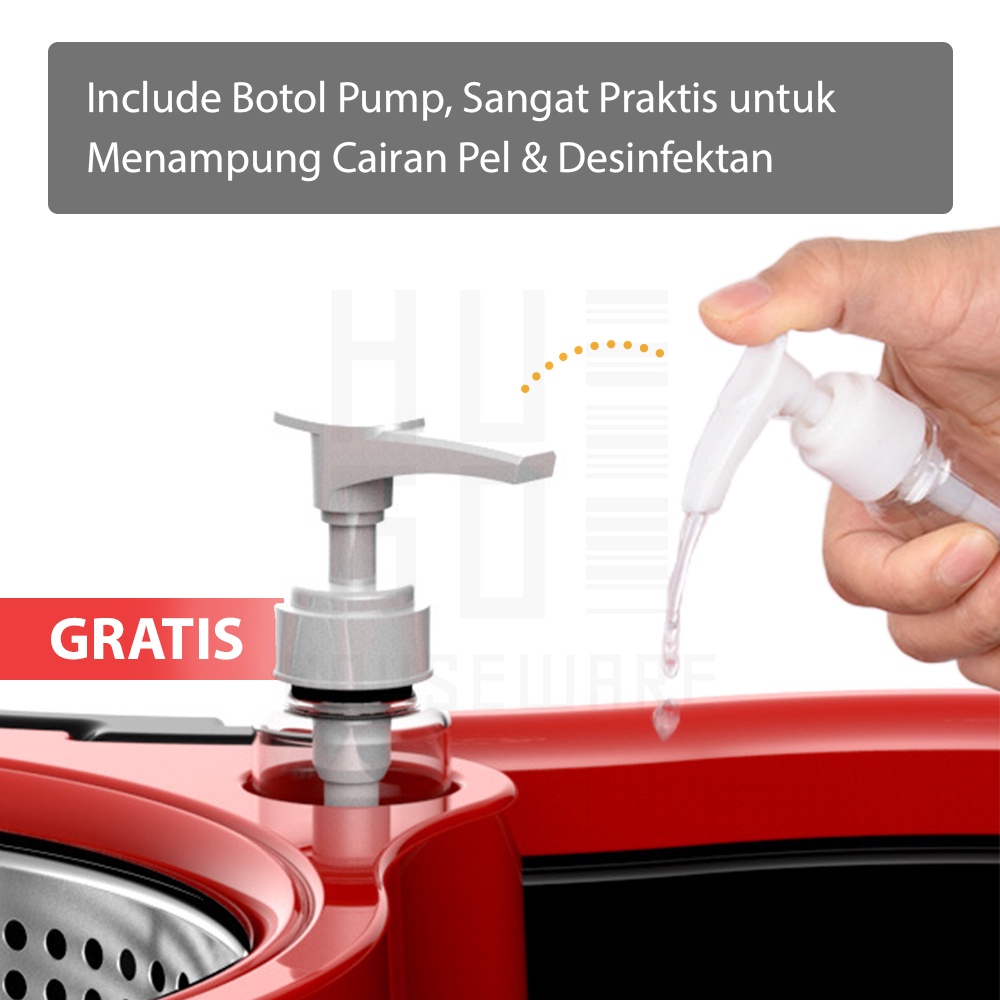 HUGO Alat Pel Lantai Ultra Mop Kano - Pel Lantai Praktis Peras Otomatis Spin Mop Black