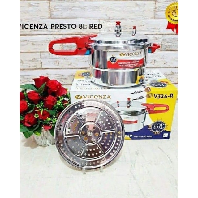 VICENZA Panci Presto Gagang Merah 24 CM V324R 8L PRESSURE COOKER