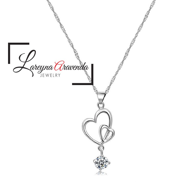 Kalung Wanita Titanium Liontin Model Love Kristal Crystal KL019