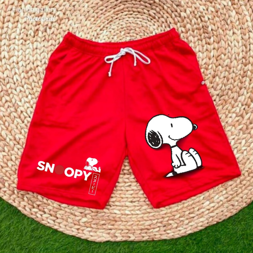 Clothing May - Celana Pendek Snoopy Merah Boxer Pria Pendek Celana Tali Kolor Bokser Kekinian Cowok Laki-Laki Bahan Babyterry Baby Terry Premium Original Murah