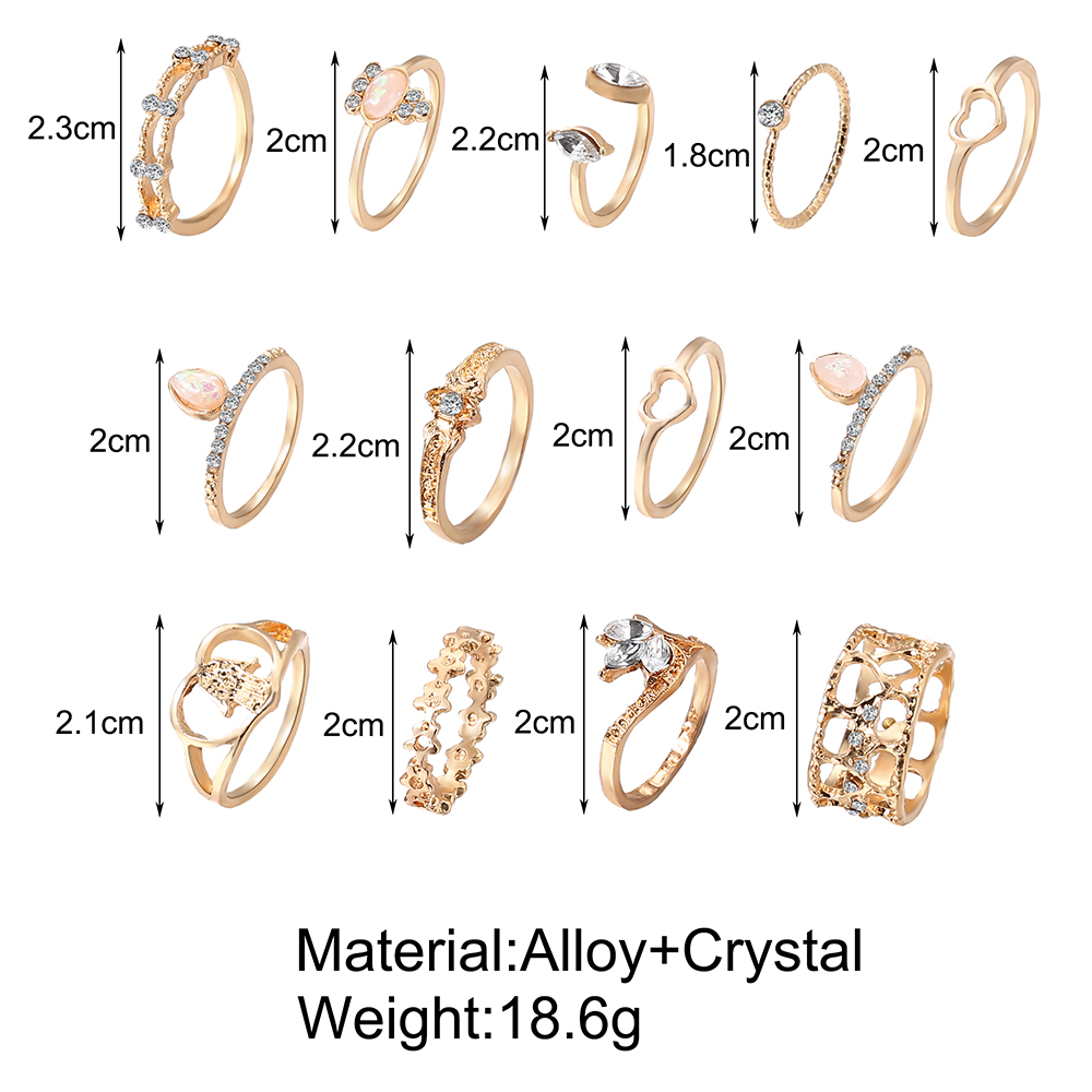 13Pcs/Set diamond inlaid love ring alloy women ring fashion jewelry accessories