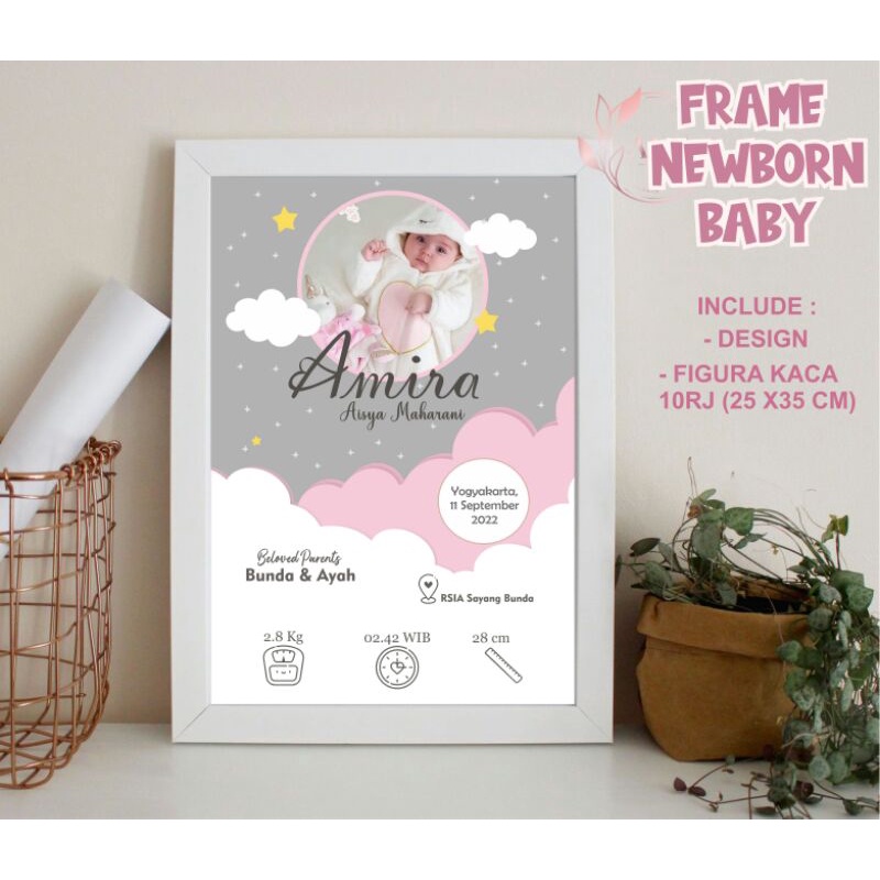 Biodata Bayi + Figura Kaca, Frame Newborn baby Aesthetic 10R Dekorasi Kamar Minimalis Hiasan Dinding aesthetic (BISA COD)