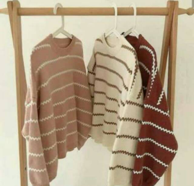 SWEATER RAJUT WANITA/ATASAN RAJUT WANITA STRIPE ZIGZAG OKSANA TRIBAL PREMIUM