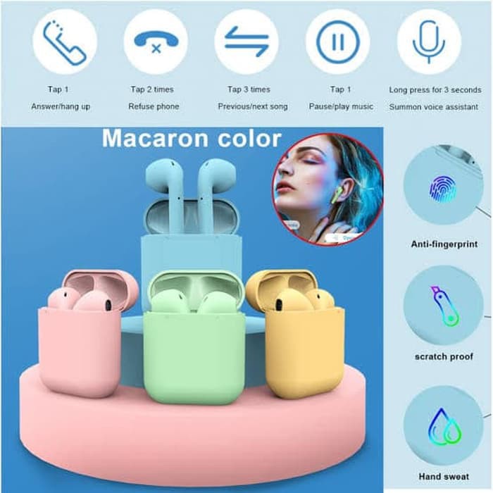 Inpods 12 Macaron Headset Bluetooth Macaron Wireless Earphone