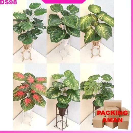 TQL ¿ Tanaman Bunga Hias Plastik Sudut Artificial Artifisial Besar 1 Set Dengan Pot Rotan Standing 4