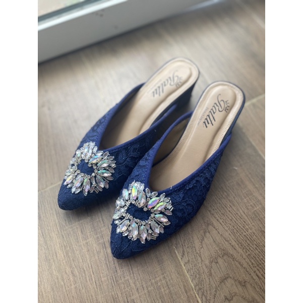 Termurah!!! Heels 3cm brukat payet mewah Laila navy / sepatu pengantin / sepatu wisuda / sepatu tunangan / wedding shoes