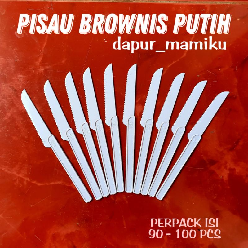 DAPURMAMI 100 pcs Pisau Brownies Plastik Putih Pisau kue roti bening cake transparan knife