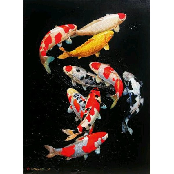 wall decor ikan koi + bingkai ukuran 30x40