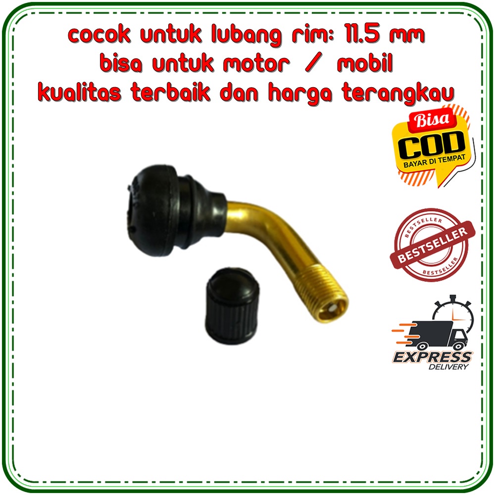 Pentil Tubeless Karet Bengkok Pentil Tubles Karet Kuningan Bengkok Pentil Tubles Miring Motor/Mobil
