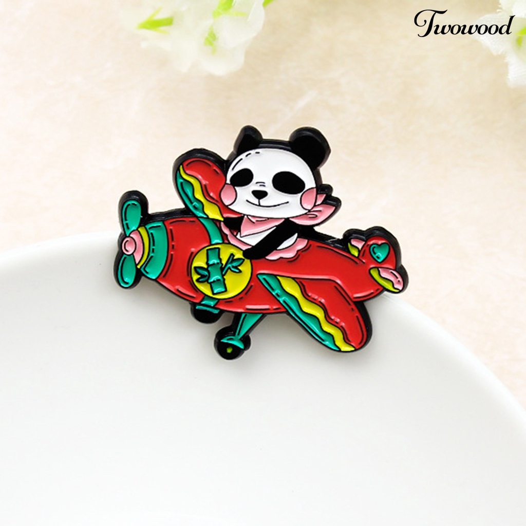 Twowood Airplane Panda Pattern Lapel Pin Mini Alloy Red Plane Bamboo Collar Brooch Backpack Accessories