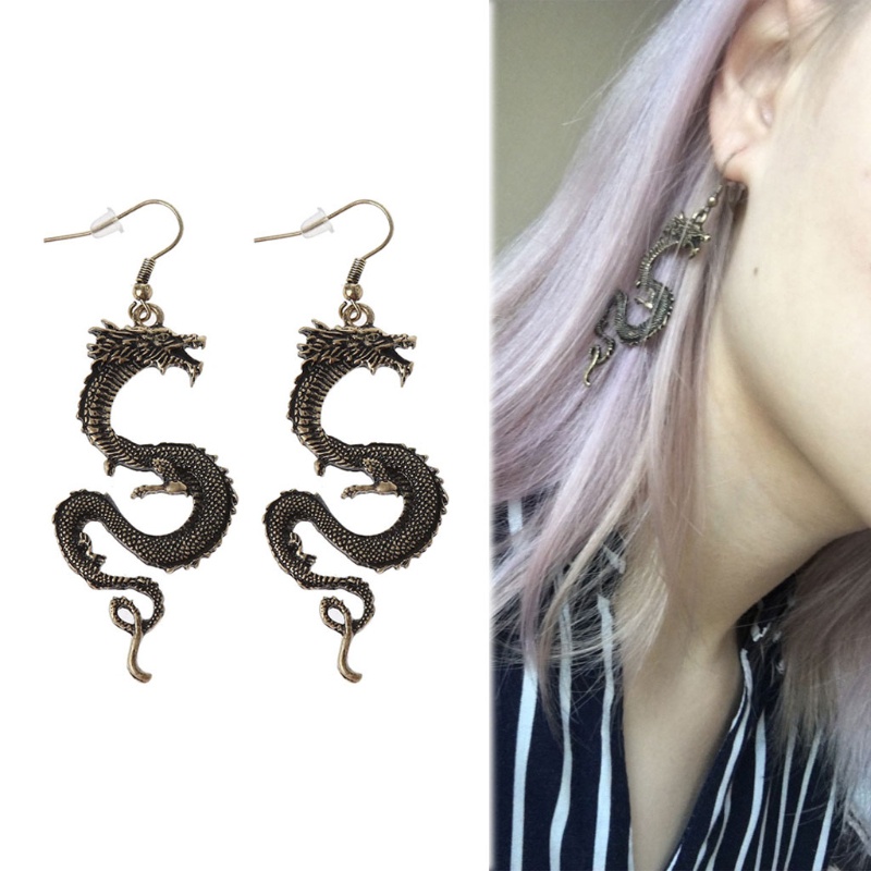 SIY  Vintage Bronze Firery Dragon Hook Earrings Dragon Totem Drop Earrings Jewelry