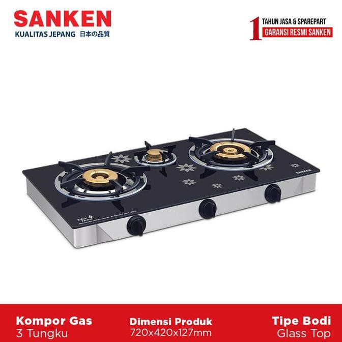 Sanken Sg-533Fs Kompor Gas Kaca 3 Tungku Sajidin73