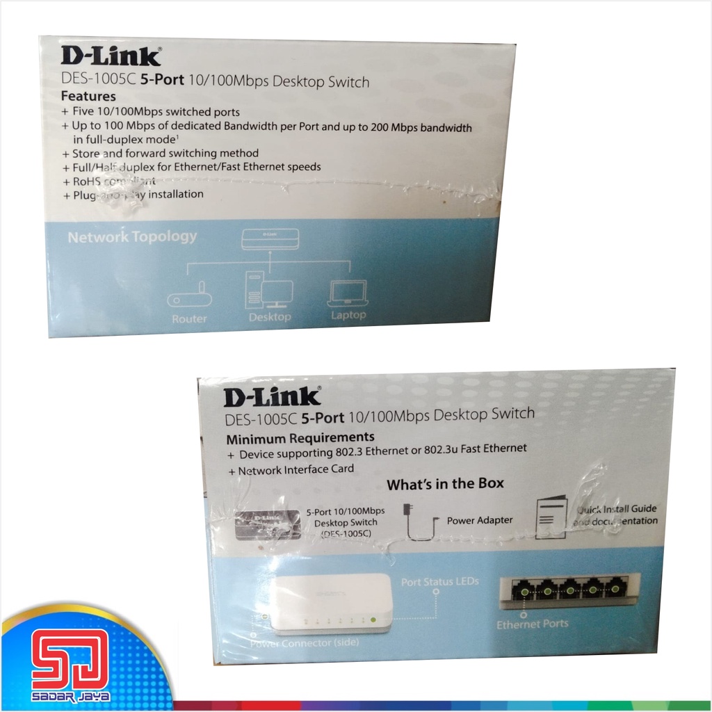 D-Link DES-1005C Ethernet Desktop Switch Hub 5 Port 100 Mbps - Plastik