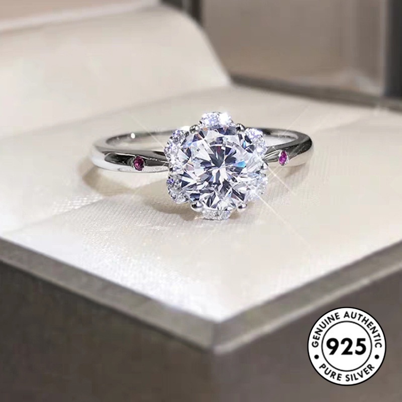 Cincin S925 Silver Desain Bunga Aksen Berlian Gaya Klasik Untuk Wanita