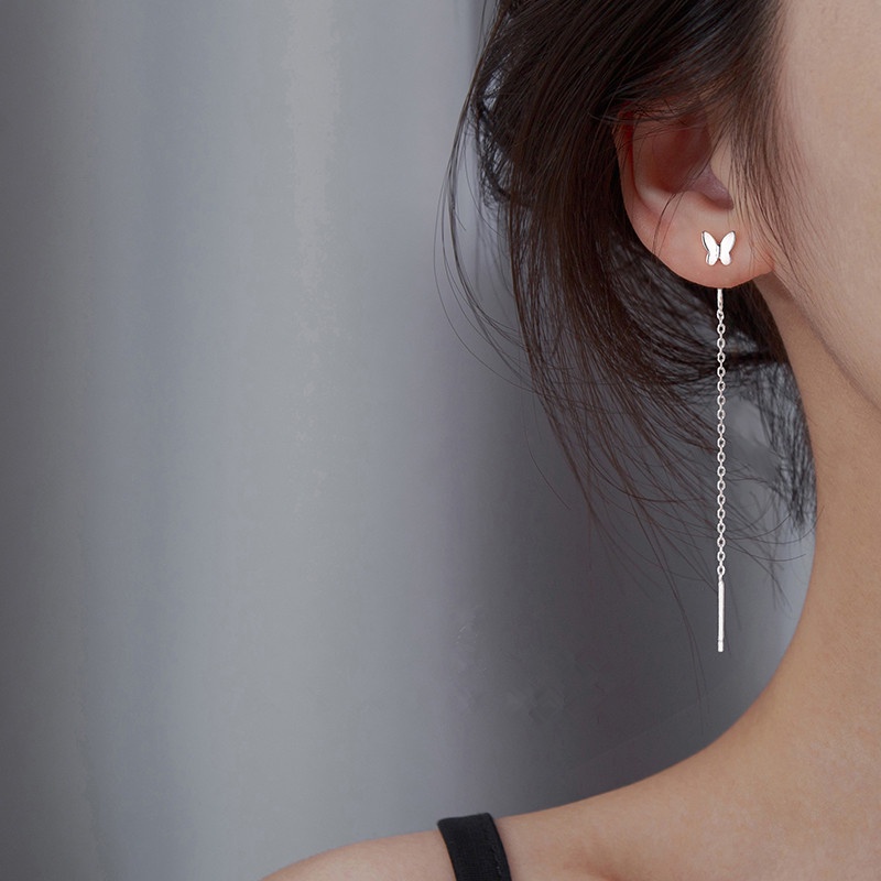 We Flower Elegant s925 Silver Butterfly Long Chain Earrings for Women Girls Chic Fashion Ear Jewelry