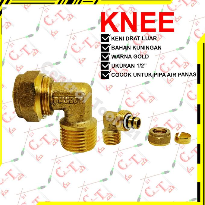 Keni Knee Drat Luar Air Panas Kuningan 1/2 Inch Soligen