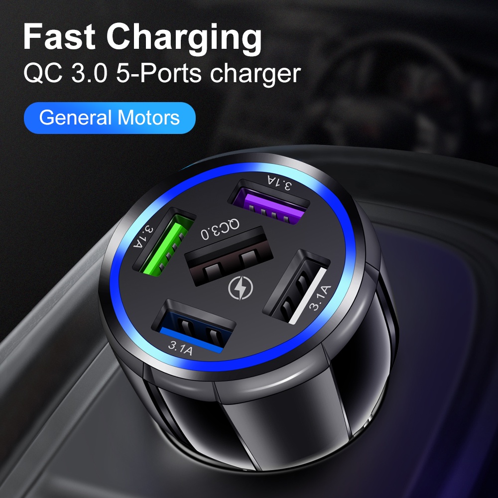 Mini 5 USB Car Charger Quick Charging QC3.0 Mobile Phone Charge Adapter