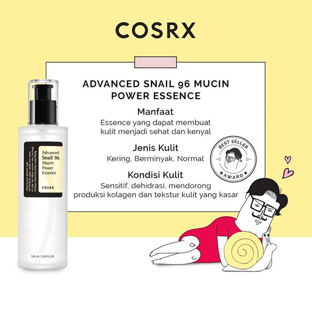 COSRX Advanced Snail Mucin 96 Power Essence 100 ml 20 ml - Lendir Siput Toner Serum Corsx Crosx BPOM