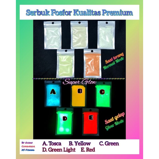 Serbuk Bubuk Fosfor Nyala dalam gelap Premium untuk assisthook metaljig sablon kaos