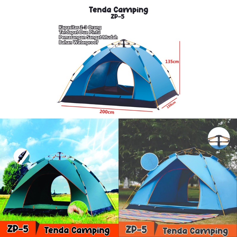 PAKET Tenda Camping dan Kursi Lipat Kapasitas Luas 4 Orang Tenda Gunung Outdoor Indoor Tenda Otomatis Outdoor &amp; Indoor Tenda Gunung Zp 5 Simple Tampa Harus Di Rakit/Tenda Outdor/Tenda Camping