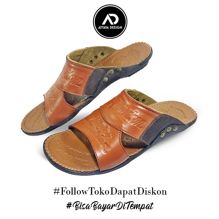  SANDAL  KULIT  PRIA MODEL SLOP SPT5 ATTAYA DESIGN Shopee  