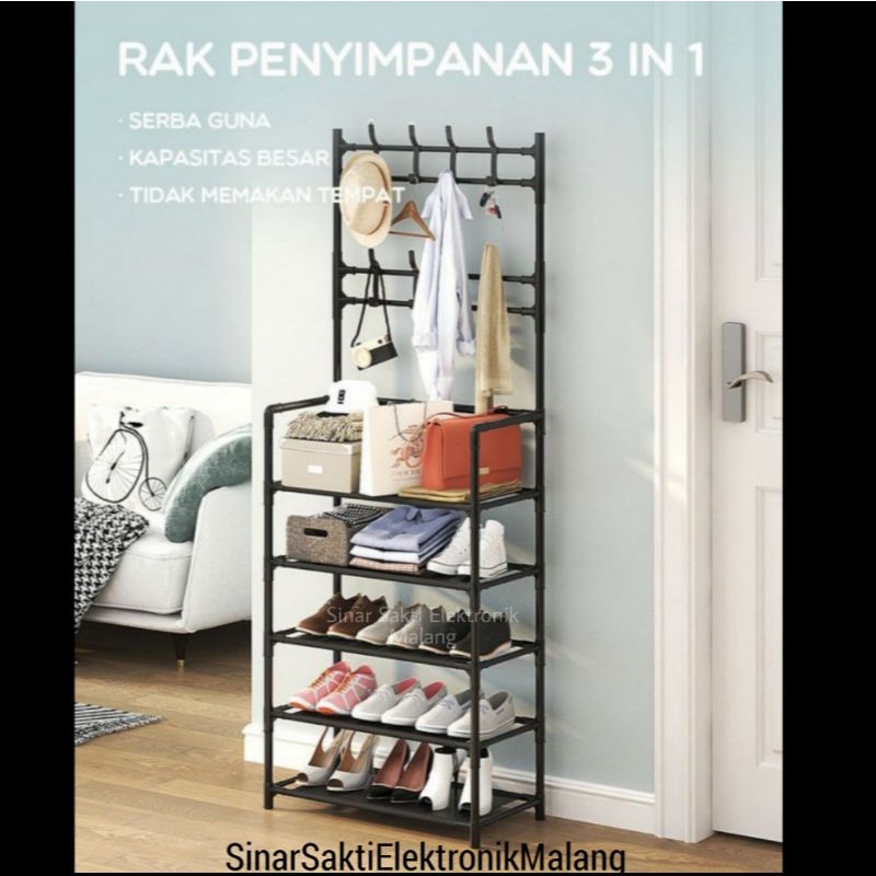 Rak Sepatu 5 Susun Serbaguna Portable Stand Hanger Gantungan Baju Pakaian