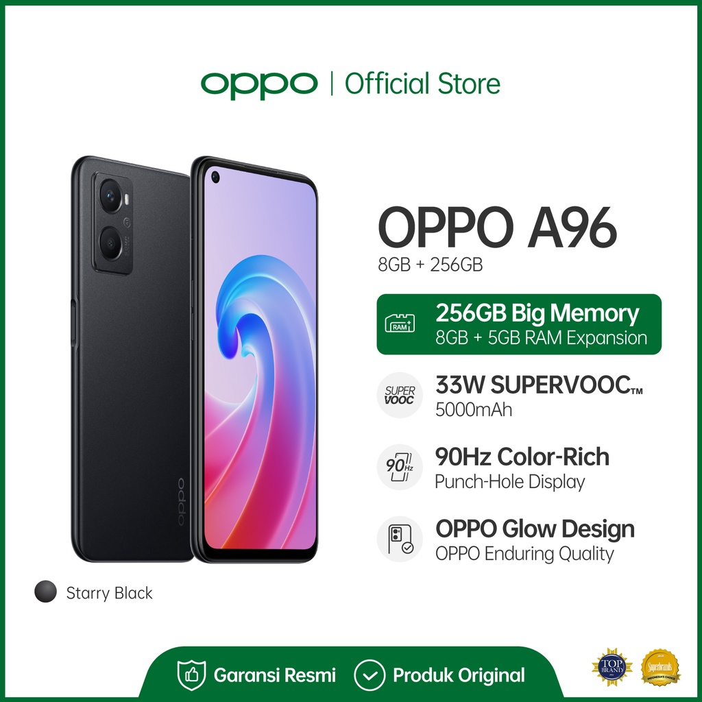OPPO A96 8GB/256GB [5000mAh, 33W SuperVOOC, Qualcomm  Snapdragon 680]-Starry Black