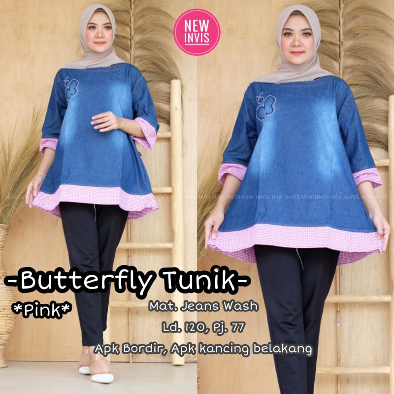 BUTTERFLY TUNIK - MARISA TUNIK | Tunik Jeans Wanita Mix Katun LD120 | Tunik Jumbo Wanita Kekinian