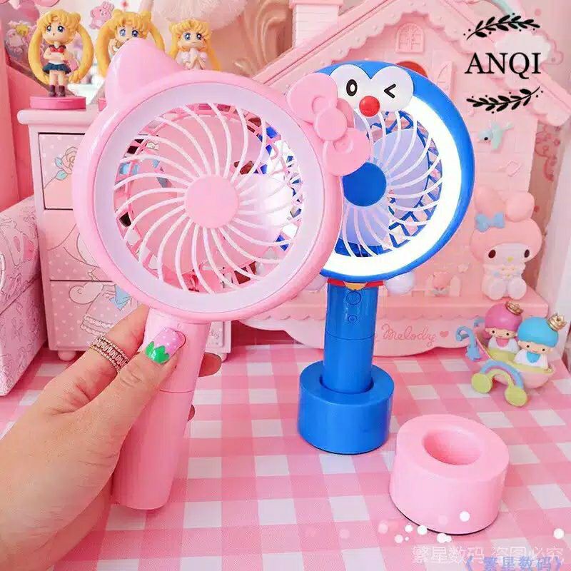 kipas angin portable mini karakter plus lampu led