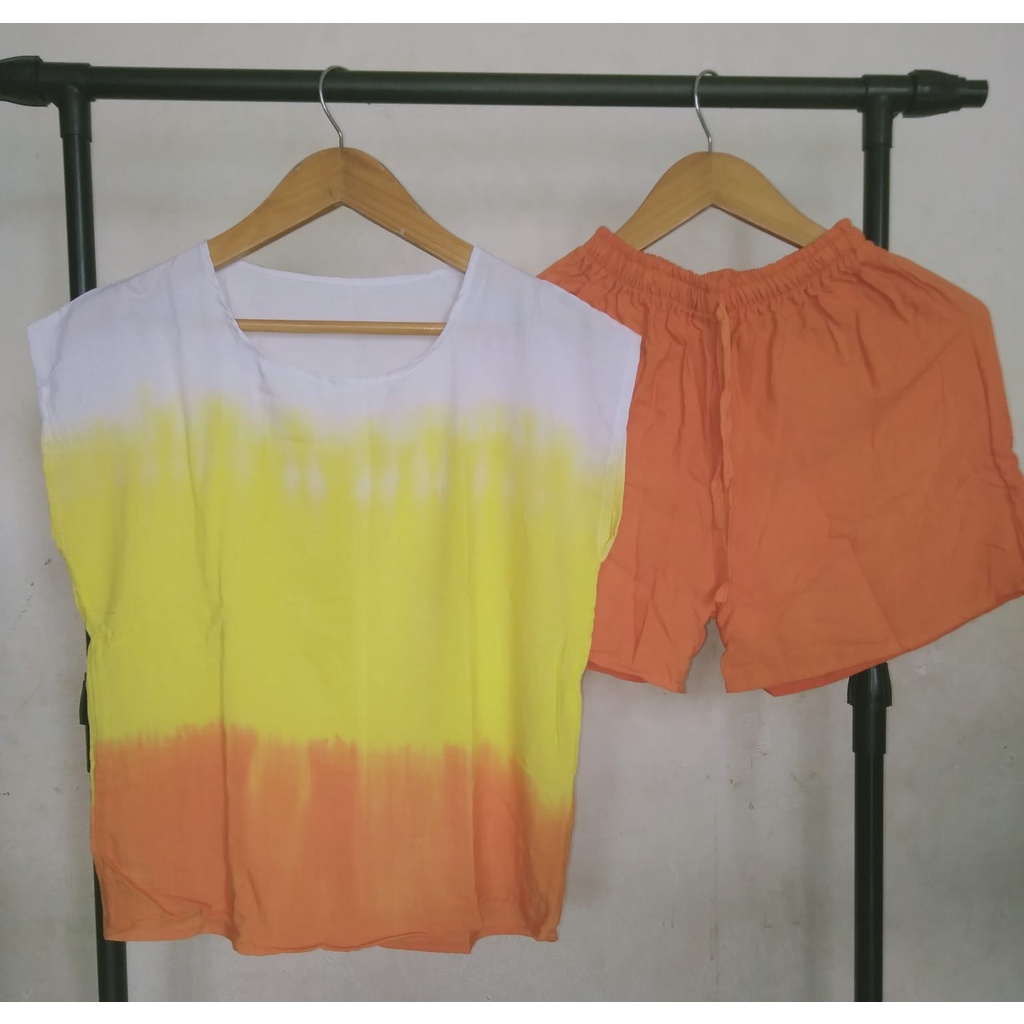 BAJU WANITA/ PAKAIAN PIYAMA  MOTIF SALUR GRADASI WARNA-WHITE YELLOW