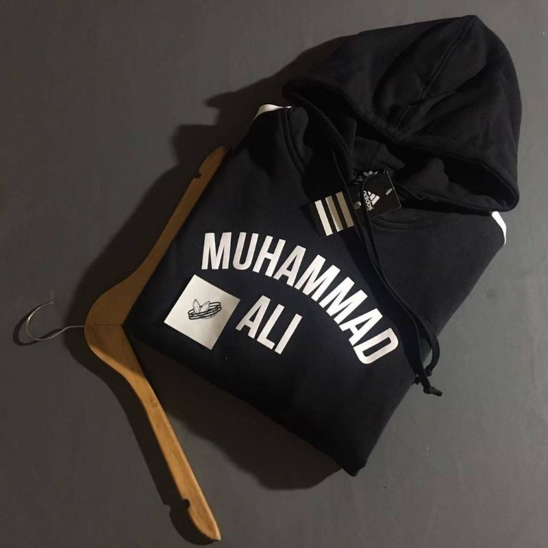 HOODIE JAKET ADIDAS MUHAMMAD ALI HITAM FULLTAG &amp; LABEL