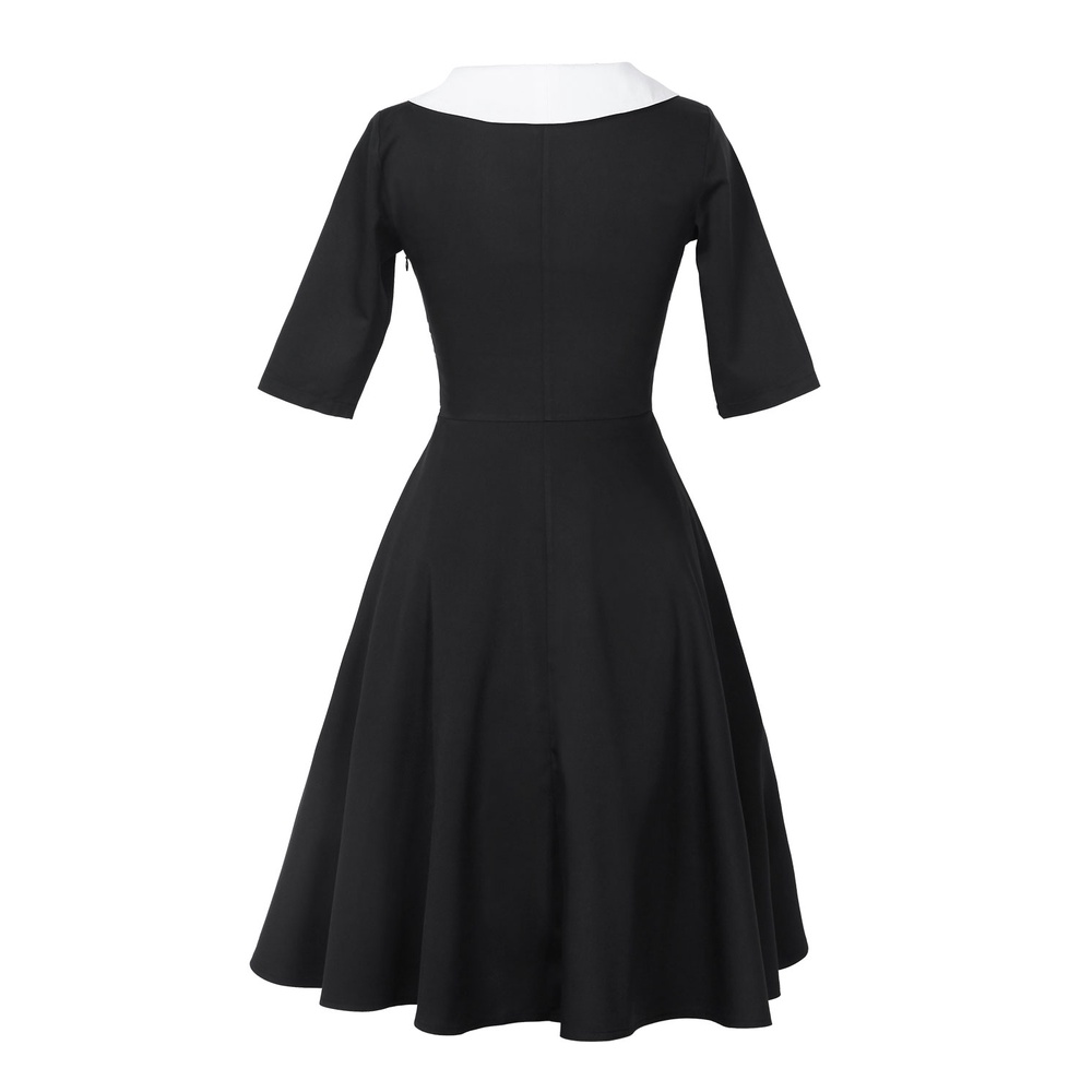 【SALE】Women Collar Vintage Patchwork A Line Midi Dress 2714 (S-XXL)