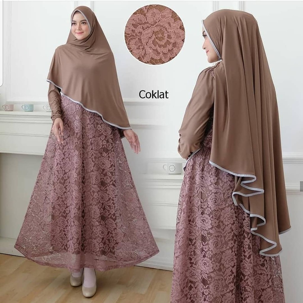 GAMIS MOTIF POLKA SYARI ORIGINAL ALICE SET KHIMAR